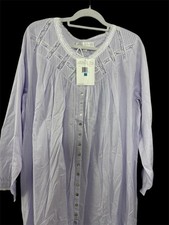 Eileen West Women  s Long Sleeve Cotton Lace Solid Periwinkle Nightgown XL NWT