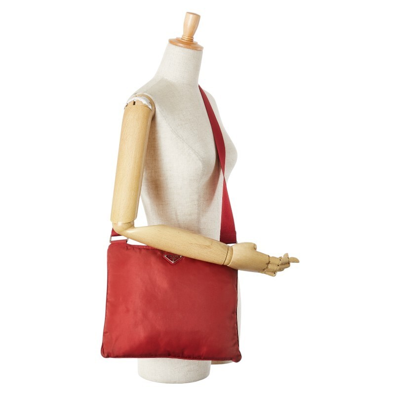 Prada Red Nylon Triangular Logo Shoulder Bag Vint… - image 9