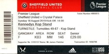 Sheffield United v Crystal Palace 18/08/19 Ticket Premier League