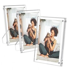4x6 Acrylic Picture Frames 3 Pack, Clear Picture Frames with Stand, Magnetic