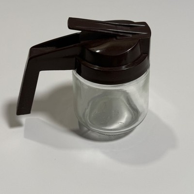 Vintage GEMCO USA Small Glass Cream, Sugar, Syrup Pitcher with Brown Lid