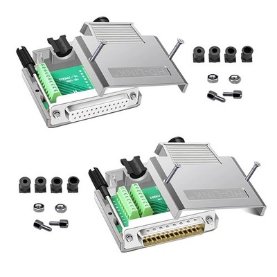 2PcsMale+Female DB25 Solderless Breakout Connector, Metal Shell RS232 D-SUB S...