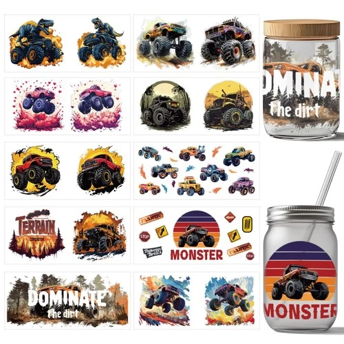 arricraft 10 Sheets Monster Truck UV DTF Cup Wrap for 16OZ Glass, Colorful Di... - product listing photo