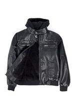 Teen Faux Leather Jacket for Fall Winter S - XL , Kids Small Black - Hooded