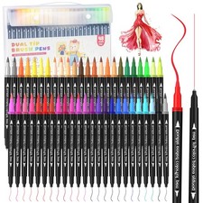 48 Colors Dual Tip Art Markers Pens for Kids Adult Coloring Books Artist Fine...