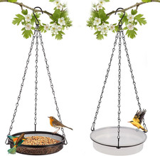 2-In-1 Set Hanging Bird Feeder and Bath for Outdoor, Small Metal Tray