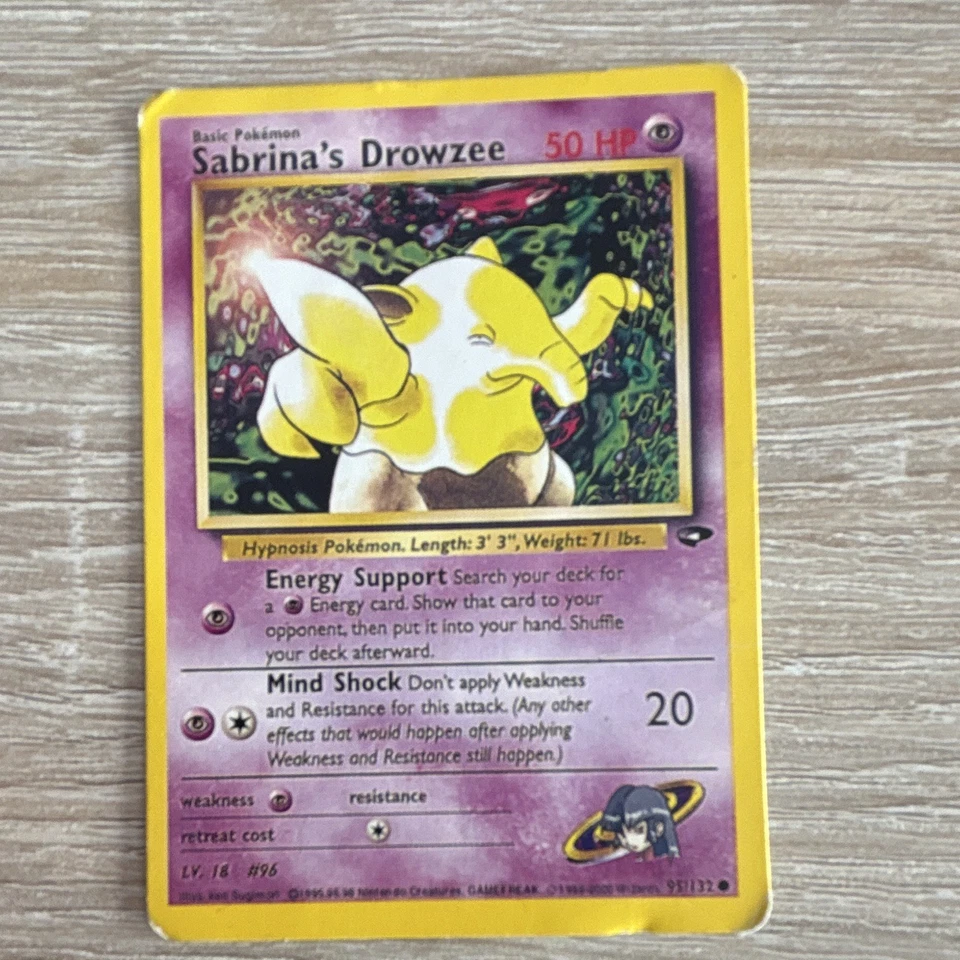 Pokémon JCC Sabrina's Drowzee 96 50 PV Psychic De base Anglais 1999 Vintage - Photo 1/1