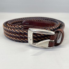 Brighton Belt Mens 40 Brown Blue Tan Braided Leather Silver Buckle Woven Dress