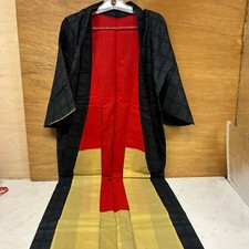 Vintage Japanese Kimono Haori Black Red Retro Long Robe Showa Style