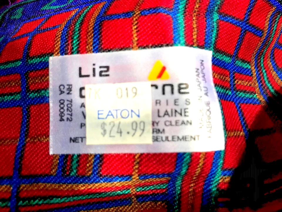 Bufanda Liz Claiborne De Colección Años 80 100% Lana Cuadros Paisley Rojo Azul Verde Púrpura COMO NUEVA Foto 4 de 4