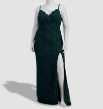 City Studio Women's Green Glitter Lace Spaghetti-Strap Gown Dress Plus Sz 22W