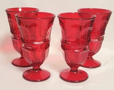 Fostoria Argus Ruby Red Footed Iced Tea Glasses Goblets 6.75" Set of 4 MCM