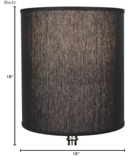 Fenchel Lamp Shade Linen Black, 16"W x 18"H round, brand new, dimmable, nickel 