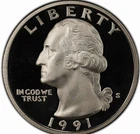 1991-S Proof Washington Quarter Dollar Coin Silver Uncirculated San Francisco