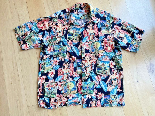 Retro Reyn Spooner - Art of Eddy Y,   Hula Beauties Aloha Shirt Mens L