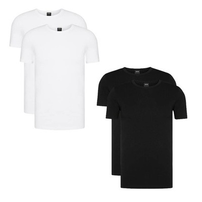 2er Pack BOSS Rundhals O-Neck T-Shirts Baumwolle Stretch 2 Schwarz oder 2 Weiß