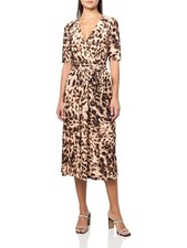 WOMEN'S SLEEVELESS V-NECK PRINTED JERSEY MINI DRESS - SIZE: 12 - NEUTRAL LEOPARD