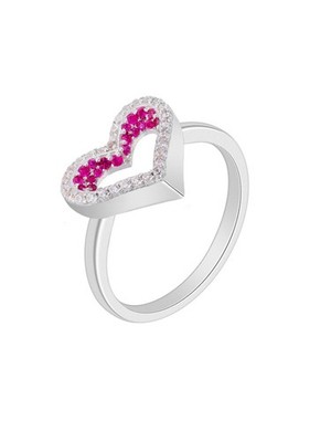 Anillo corazón circonitas color rubí. Plata de 1ª Ley D02906/al14