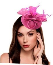 Fascinators Hats Women Pillbox Hat Feathers Derby Headband Wedding E Rose Red