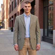 Brooks Brothers Makers Brooksease Mens 44R Grey Glen Plaid 3 Button Blazer Coat