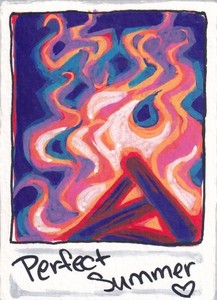 ACEO #2 Original Acrylic, Editions & Originals, Camp Fire, Night, Glow, Polaroid