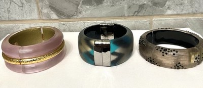 Alexis Bittar Lot of 3 Statement Bangles Bracelets Lucite Hinged Cuff Designer