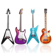 4Pcs Mini Guitar Set, Mini Electric Guitar  Bass Guitar Ornament, 1:12 Scale...