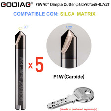 5x GODIAG F1W 90° Dimple Cutter φ6.0x90°x48-0.7x2T For SILCA MATRIX SLX/ SX/ S