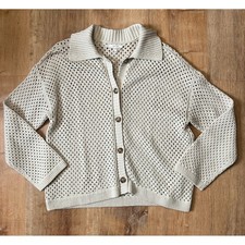 maurices Cream Crochet Open Knit Collared Button Front Cardigan Sweater Size 0X
