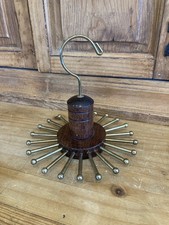 VTG MCM Wood Brass Tie Belt Scarf Rack Round Hanger, Closet Organizer Spins