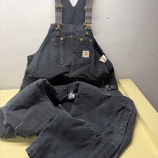Carhartt R02 BLK 46x32 Quilt Lined Duck Bib Overalls Distressed Double Knee