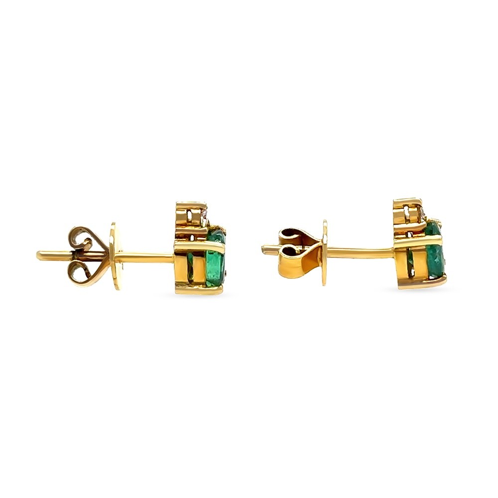 Authentic 18ct Yellow Gold Emerald & Diamond Stud Earrings 1.06ct RRP $7,000* image 5