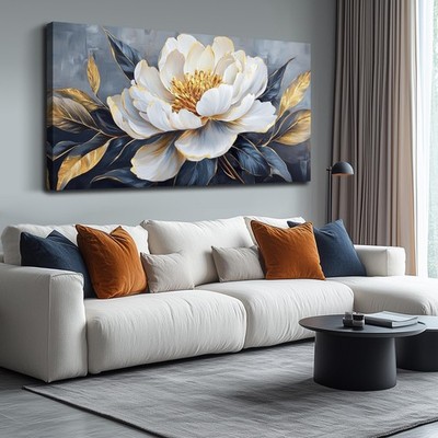 Floral Wall Decorations White Pictures Flowers Wall Art Modern Canvas Plant G...