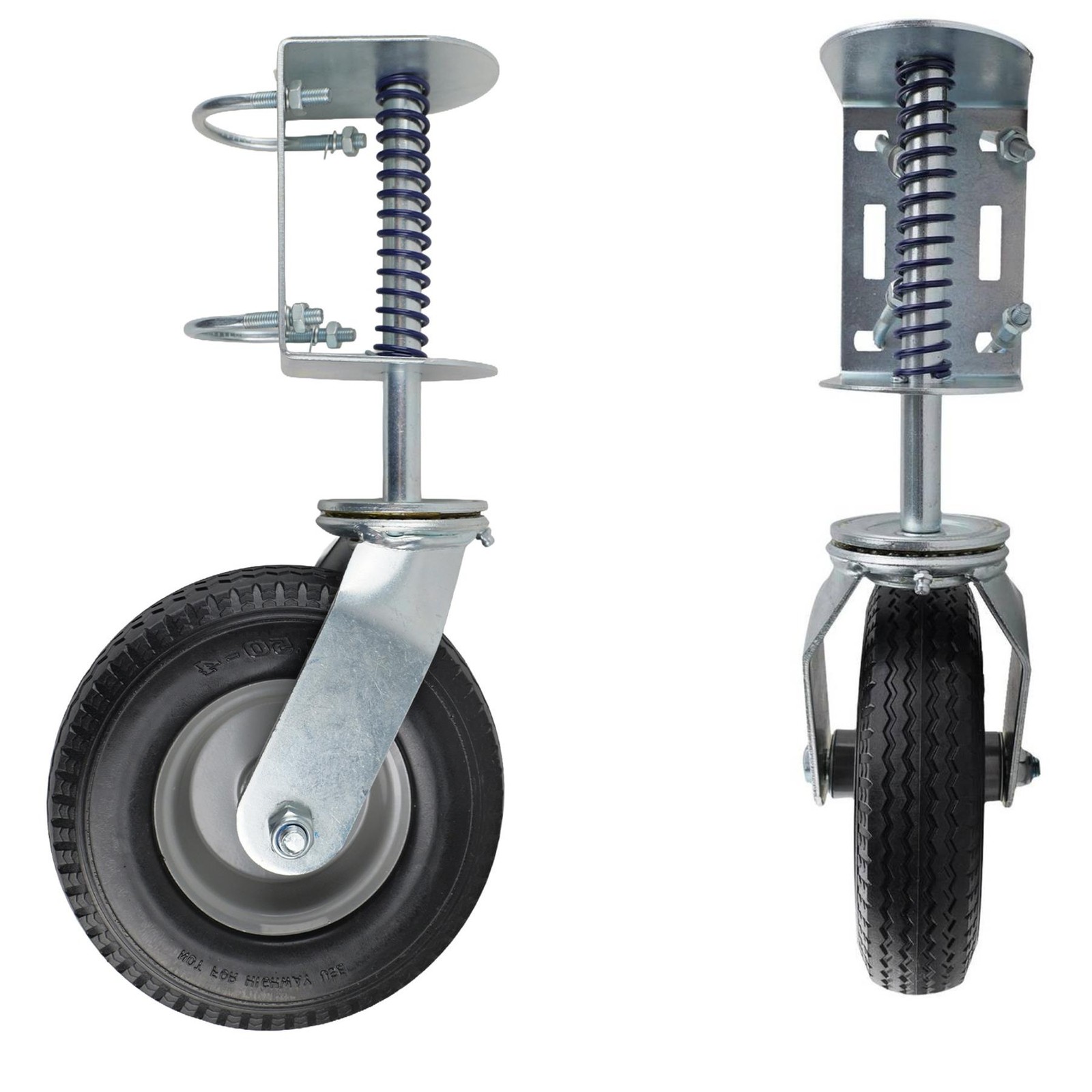 200mm 8"" Flat-Free Spring-Loaded Gate Wheel, 100kg Swivel Castor