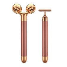 2-IN-1 Beauty Bar 24k Golden Pulse Facial Face Massager, Electric 3D Roller and