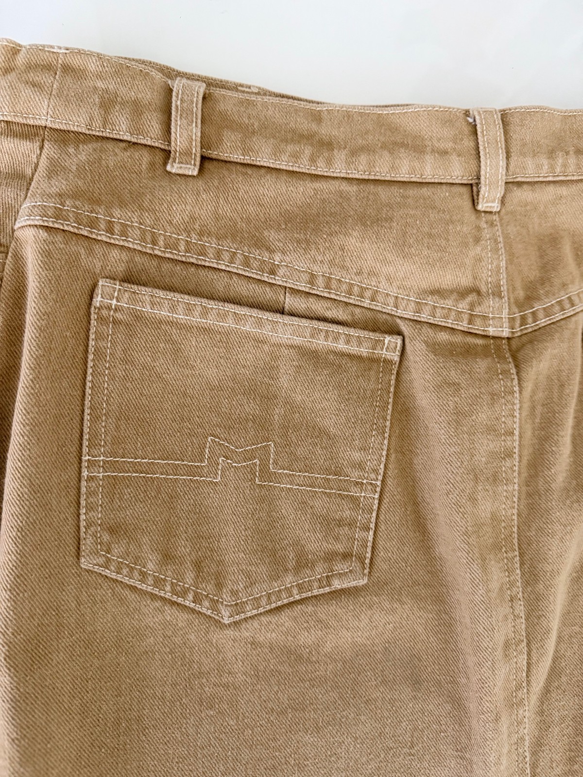 MAX MARA Italy Twill Denim Midi Skirt A-Line High Waist 48 = 14 Camel Tan VTG 90 image 5