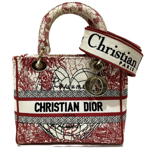 Christian Dior Lady Dior Delight Medium Canvas Red Unisex Bag #WPB060