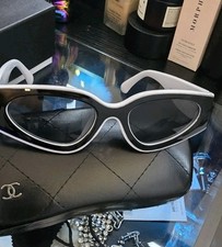 NEW CHANEL CH6056 Cat Eye Sunglasses BLACK WHITE FRAME/GRAY LENS
