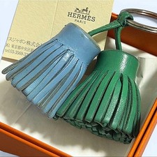 Hermes Carmen Uno-Dos Fringe Charm Keyring Used 80s Leather