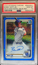 PSA 10 BOBBY WITT JR AUTO 2020 Bowman Chrome Mega BLUE REFRACTOR/150 RC GEM MINT