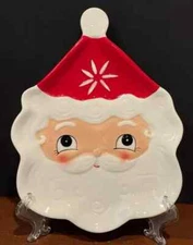 NEW Johanna Parker Transpac Santa Face Plate Retro Christmas Decor Carnival