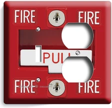 FIRE ALARM PULL DOWN LIGHT SWITCH OUTLET WALL PLATE COVER MAN CAVE TV ROOM DECOR