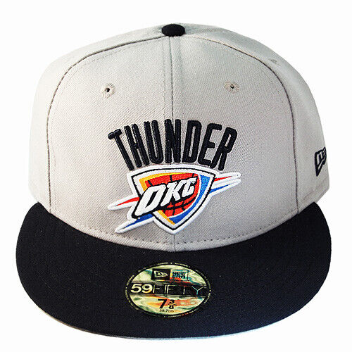 New Era NBA OKC Thunders Grey Navy Fitted Hat Grey Under Brim Made in U.S.A - Picture 2 of 6