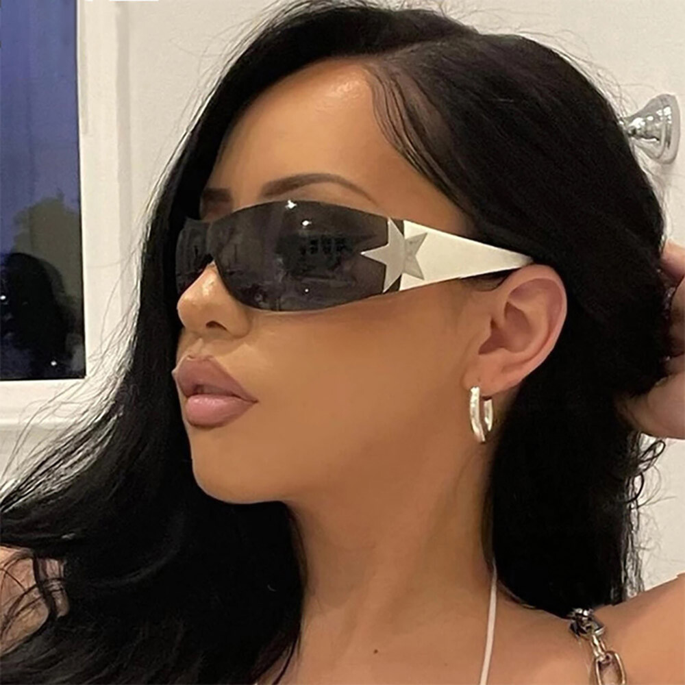 Fashion Punk Sports Sunglasses Women Y2k One Piece Rimless Shade Glasses  Goggles