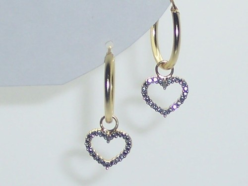 Diamant Herz Ohrhänger Gold & Silber Vermeil 0,02 cttw zwei runde Krappen Set - Bild 1 von 3