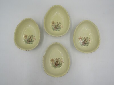 Pottery Barn Easter Egg Shape Candy Dish Bowl S/4 Yellow 5'' Diam READ #A166