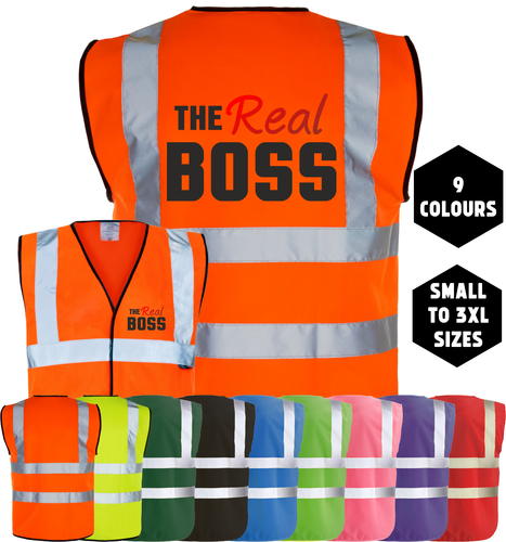 THE REAL BOSS Printed Funny Site Joke Gaffa Hi-Vis High Viz Safe Vest Waistcoat - Picture 5 of 18