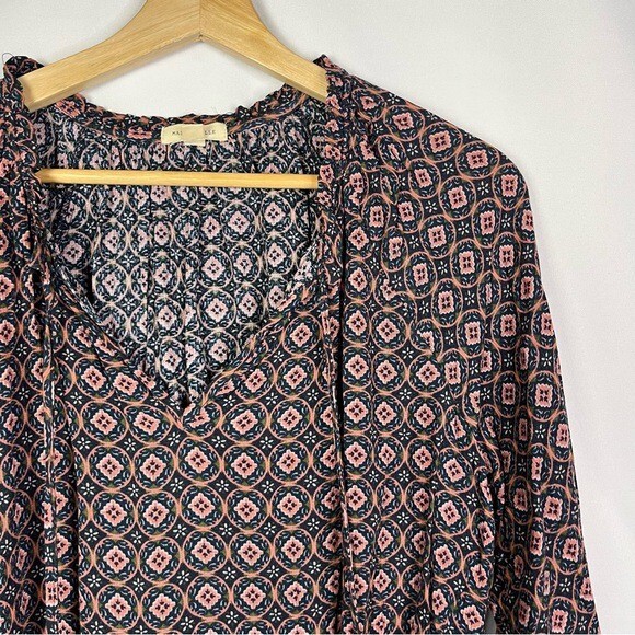 Boutique Mason & Belle Pink & Blue Printed Long Sleeve Blouse S View 3