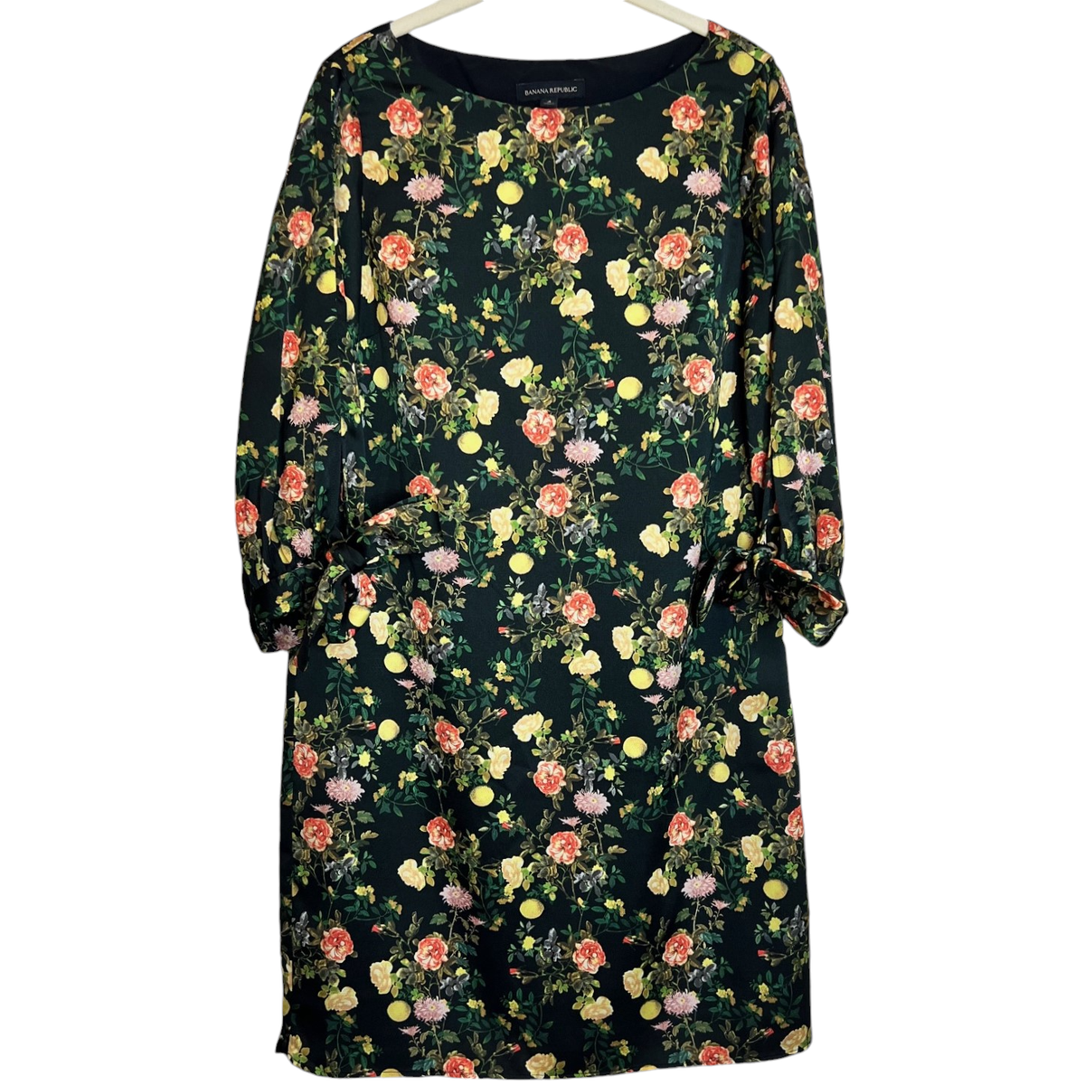 banana republic dark green dress Banana Republic Womens Chiffon Shift Dress Size 4 Dark Green Floral  Cottagecore