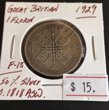 Great Britain 1929 One Florin  George V  British Silver Coin (#E02)